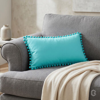 BC HOME Turkuaz Rengi Minik Ponponlu Dikdörtgen Lifestyle Kırlent Kılıfı - 30x50 cm
