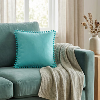 BC HOME Turkuaz Minik Ponponlu Lifestyle Kare Yastık Kılıfı