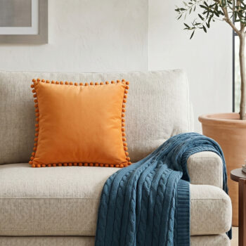 BC HOME Turuncu Minik Ponponlu Lifestyle Kare Yastık Kılıfı