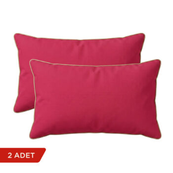 Fuşya altın biyeli dikdörtgen kırlent kılıfı 2'li set, beyaz arka planda; 30x50 cm.