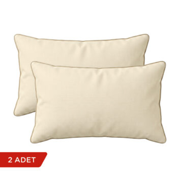 Krem altın biyeli dikdörtgen kırlent kılıfı 2'li set, beyaz arka planda; 30x50 cm.