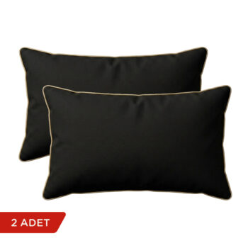 Siyah altın biyeli dikdörtgen kırlent kılıfı 2'li set, beyaz arka planda; 30x50 cm.