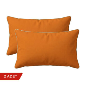Turuncu altın biyeli dikdörtgen kırlent kılıfı 2'li set, beyaz arka planda; 30x50 cm.