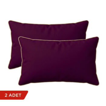 Vişne altın biyeli dikdörtgen kırlent kılıfı 2'li set, beyaz arka planda; 30x50 cm.
