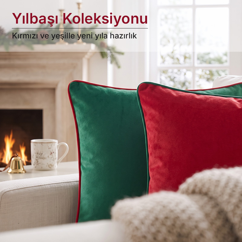BC HOME Yılbaşı Koleksiyonu: Kırmızı ve Yeşil Kırlent Kılıfları